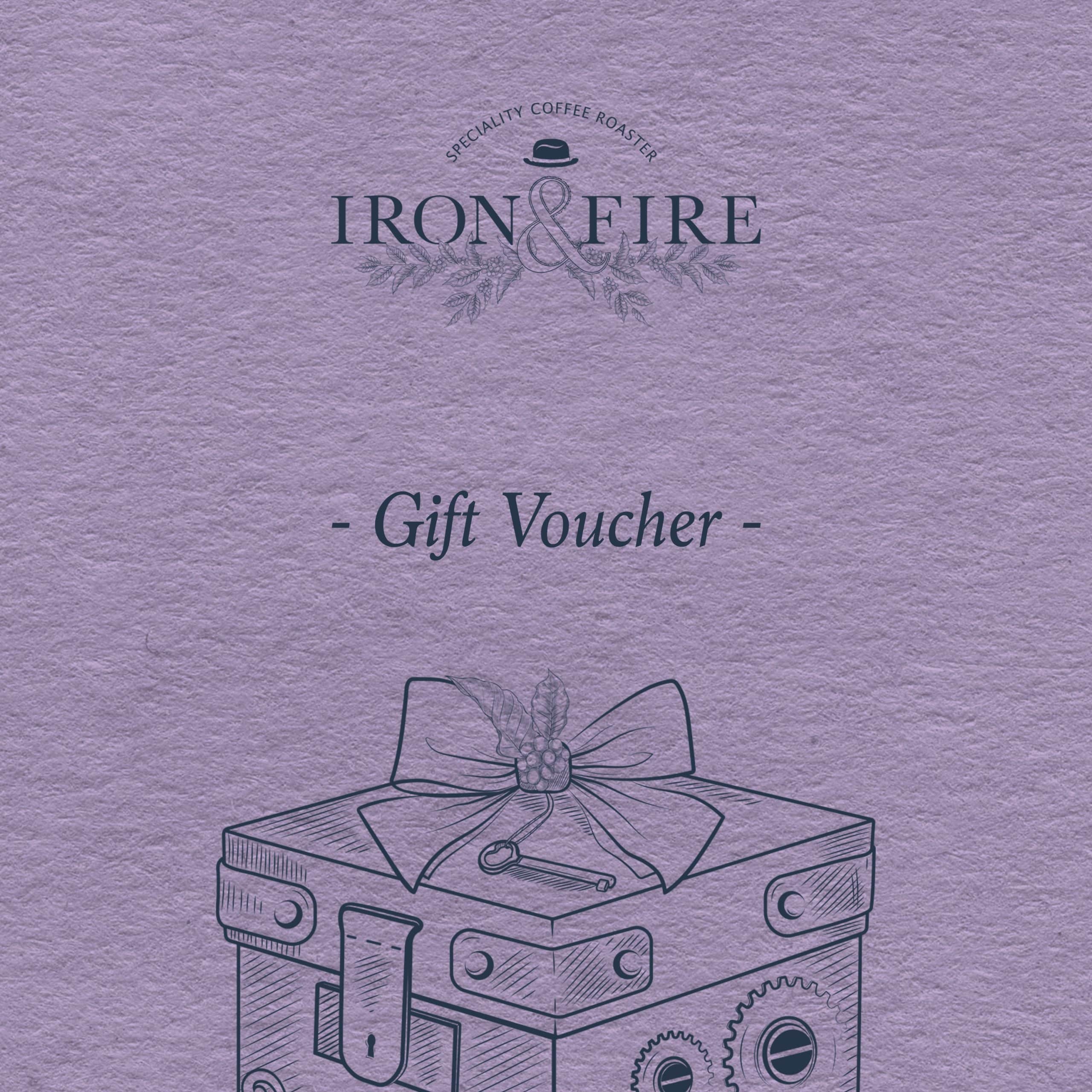 Iron & Fire gift voucher in purple with an illustrated gift box design
