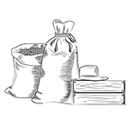 An image of a drawing of sacks of coffee